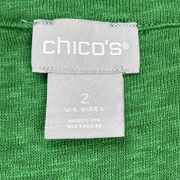 Chicos Tunic Top Womens Large 100% Linen Embroidered Sequined 3/4 Sleeve Green - Picture 5 of 11